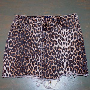 Angel Kiss Denim Leopard Print Mini Skirt